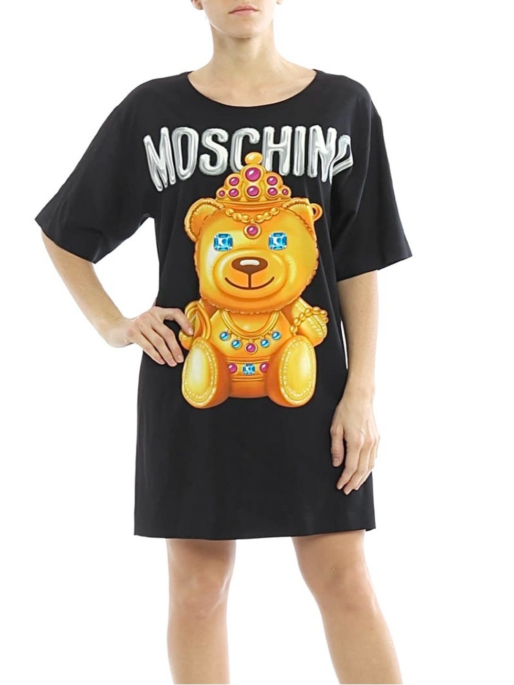 MOSCHINO Couture Jewel Golden Bear Graphic T-shirt Mini Dress 6 black.